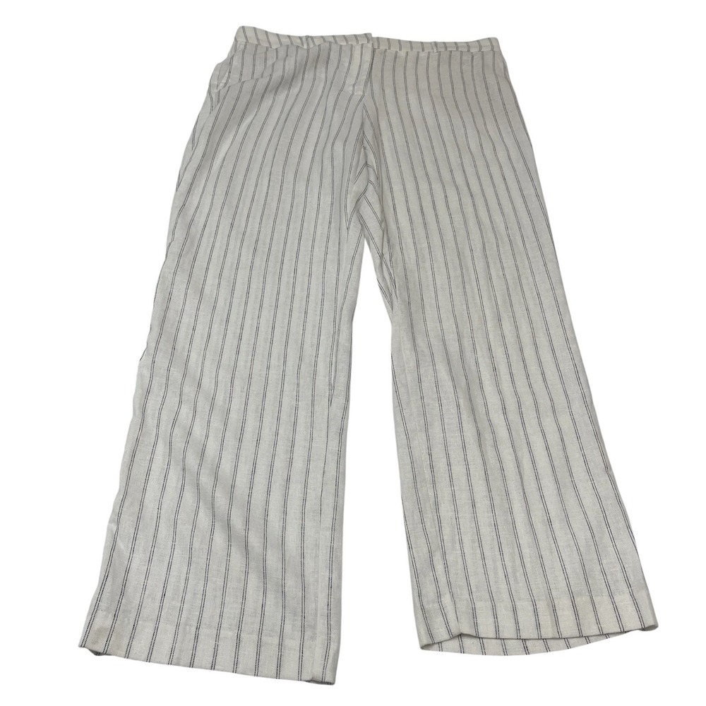 Rachel Zoe Pant White Blue Striped Linen Rayon Blend Hi Rise Straight Leg Office